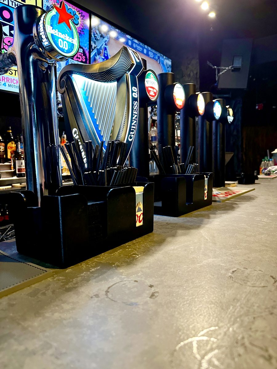 Draught taps along the bar top